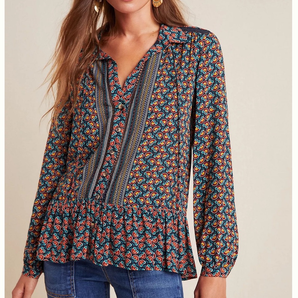 Maeve Janie Flounced Peasant Blouse Women’s Size 2 Bohemian Festival hippie